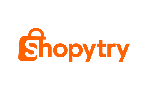 Create a flat, minimal, and modern e-commerce logo for the brand "Shopytry", inspired by the visual identity of Temu. Use a strong orange color (#FF5B00) as the main color. The logo should be bold and simple, with clean sans-serif typography. Avoid shadows, gradients, or complex effects. The design should feel modern, youthful, and digital-first. Include either the name only or a subtle shopping icon. Use a white or transparent background.